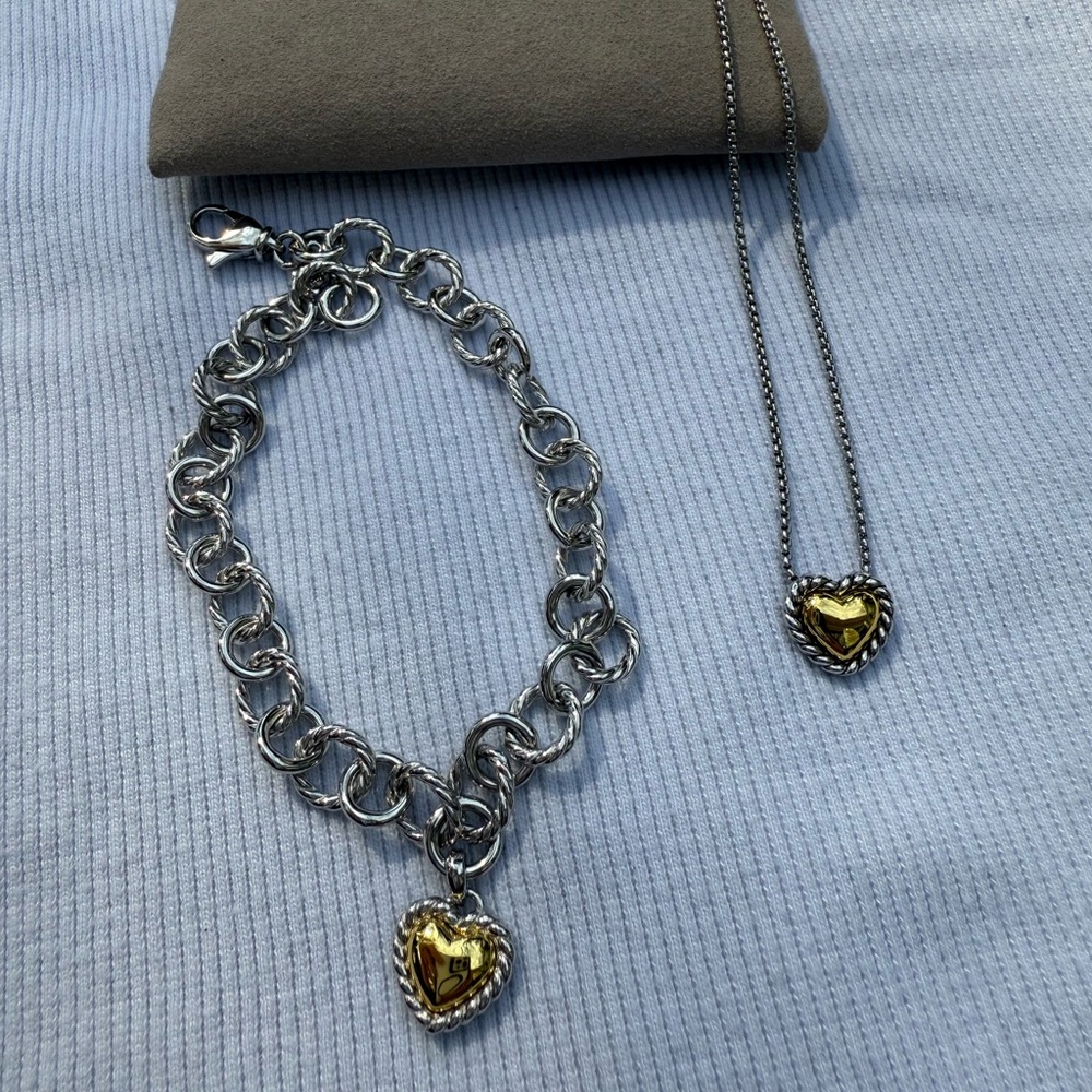 •FIRM• David YurmanCable Cookie Classic Heart Necklace bracelet 18K Yellow Gold - Picture 8 of 10
